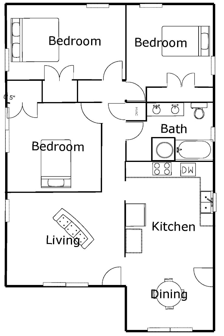 Floor Plan - 1405 W. Brooks St. Three Bedroom